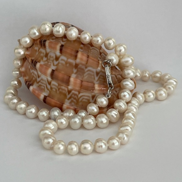 Cultured freshwater 7.5mm pearl sterling silver necklace - Picture 2 of 8